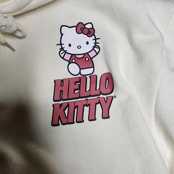 Hello Kitty Women's XL Graphic Hoodie Pullover Off-White Sweatshirt Hello Kitty - Picture 3 of 5